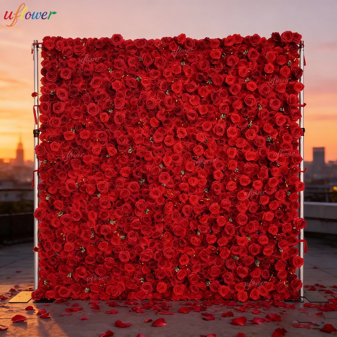 Wedding Backdrop Curtain - Ściana kwiatowa z sztucznych róż Uflower,