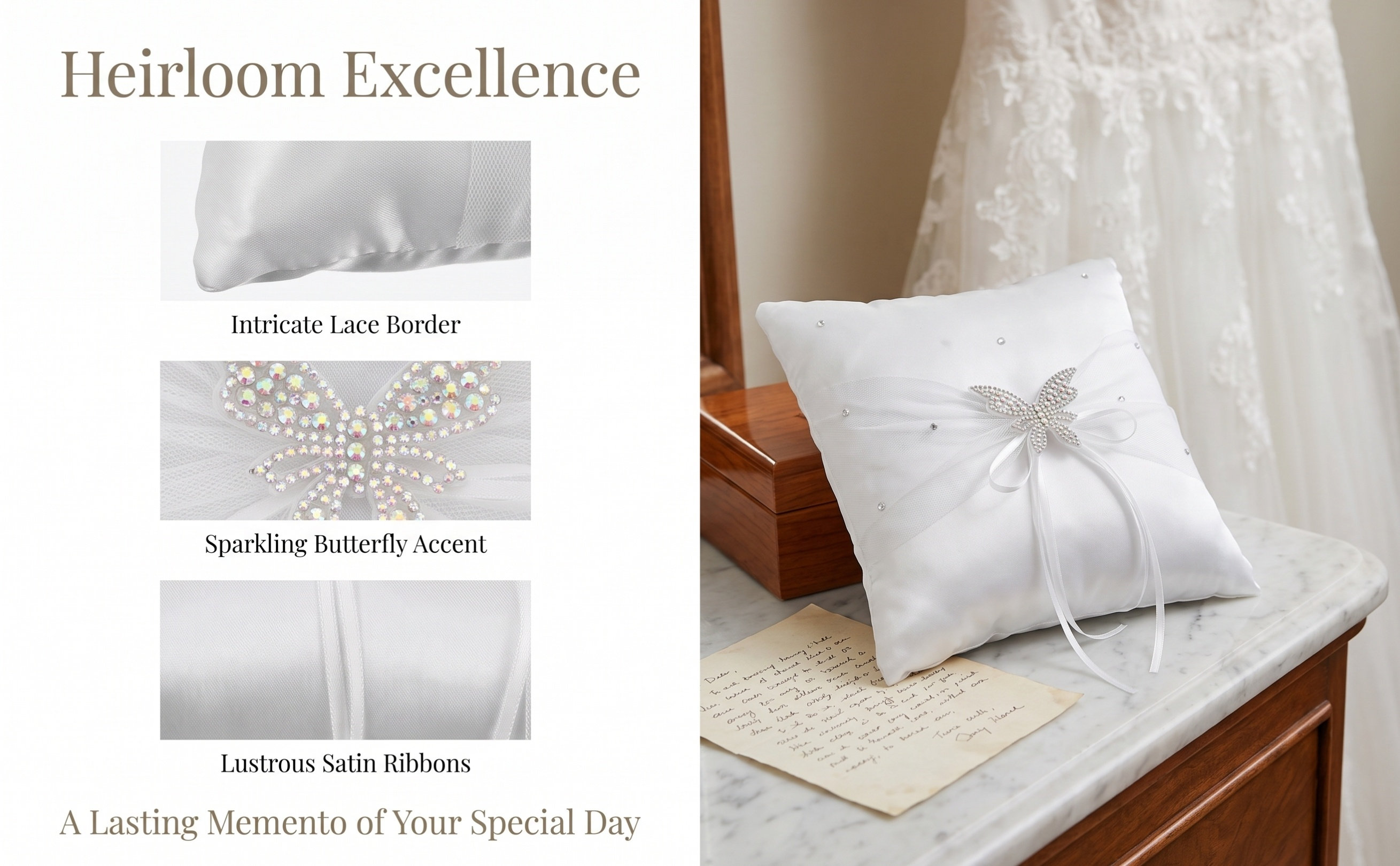 Ring Bearer Pillow - Biała satynowa poduszka na obrączki ślubne,