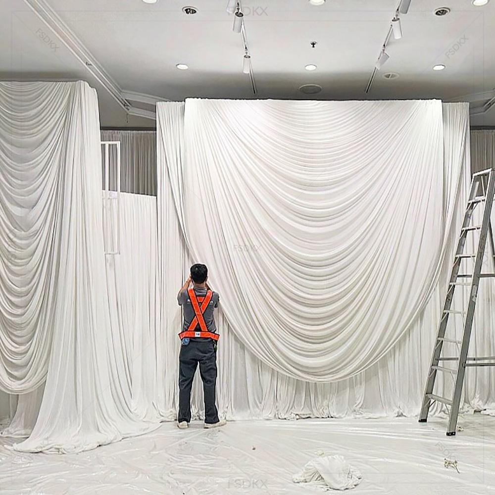 Wedding Backdrop Curtain - Tania biała tkanina z jedwabiu lodowego