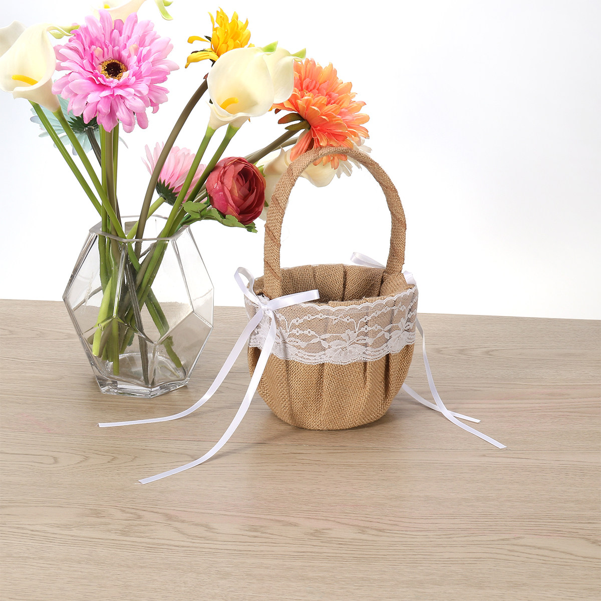 Ring Bearer Pillow - Zestaw 6 jutowych koszyków na kwiaty,
