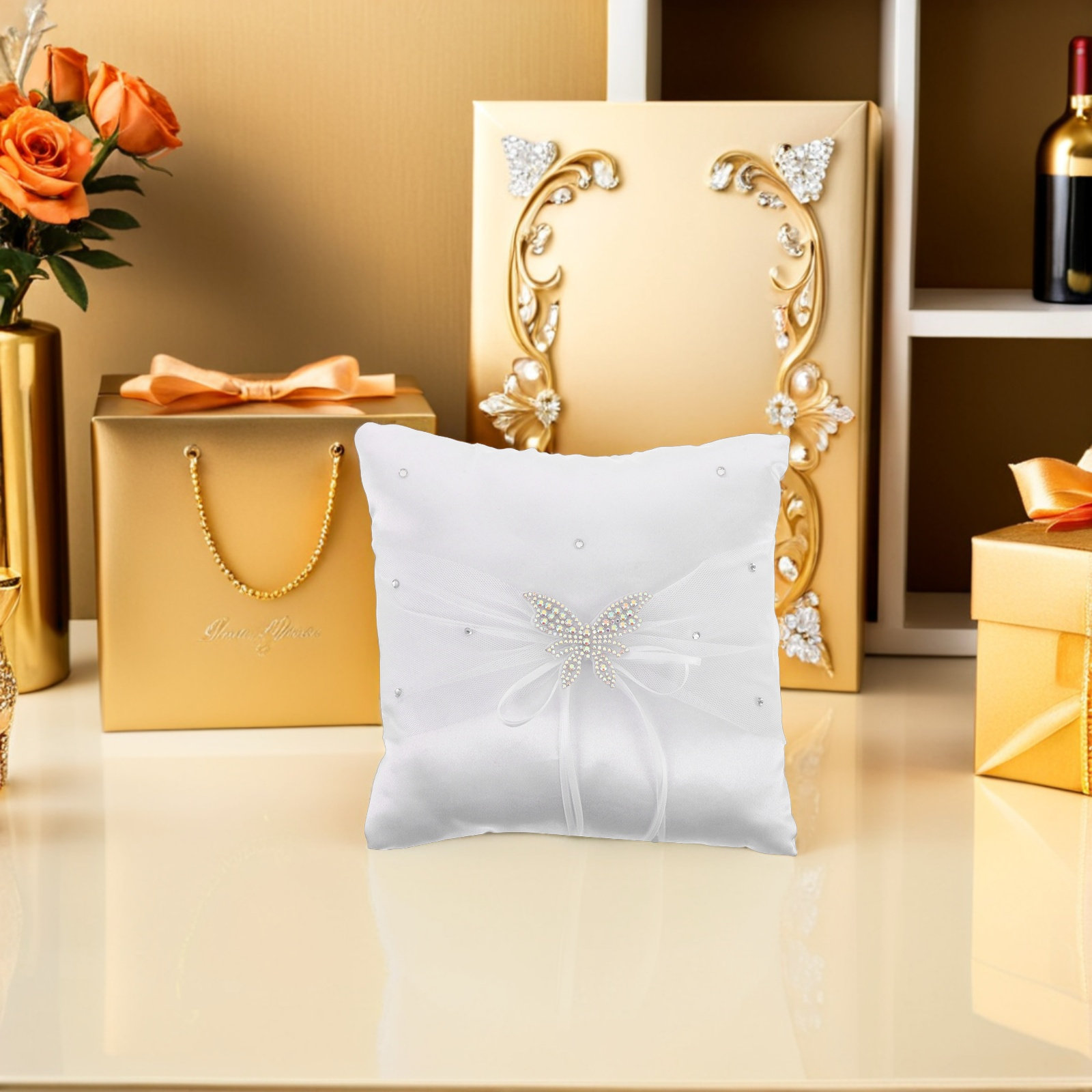 Biała satynowa poduszka na obr – Ring Bearer Pillow recenzja i cena